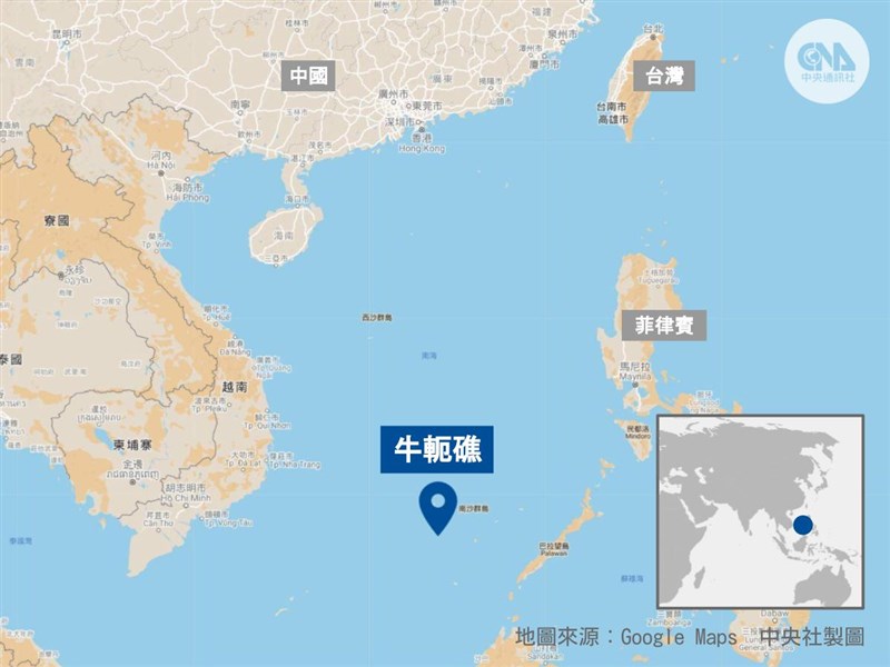 牛軛礁位於南海。(中央社製圖)