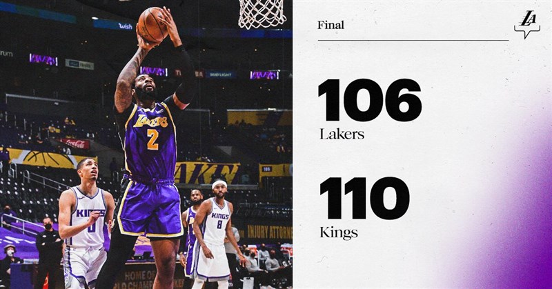 美國職籃NBA洛杉磯湖人4月30日以106比110敗給國王。(圖取自twitter.com/Lakers)