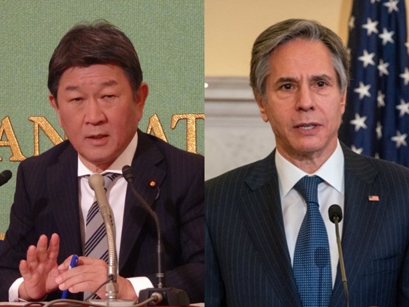 日本外務省2日宣布,日本外務大臣茂木敏充(左)倫敦時間3日上午將與美國國務卿布林肯(右)會談。(左圖為中央社檔案照片,右圖為美國國務院提供)