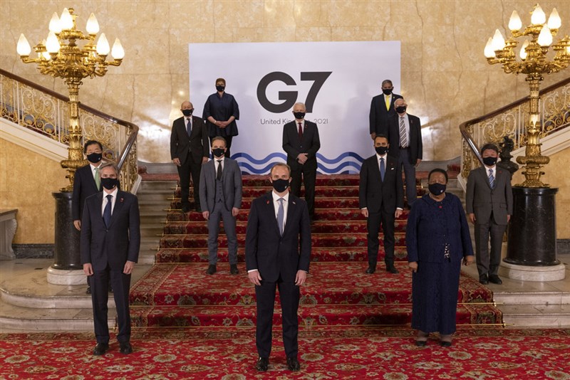 七大工業國集團(G7)外長5日在倫敦舉行會議後發布公報表示,支持台灣有意義參與世界衛生組織論壇及世界衛生大會。(唐寧街10號提供)中央社記者戴雅真倫敦傳真 110年5月6日
