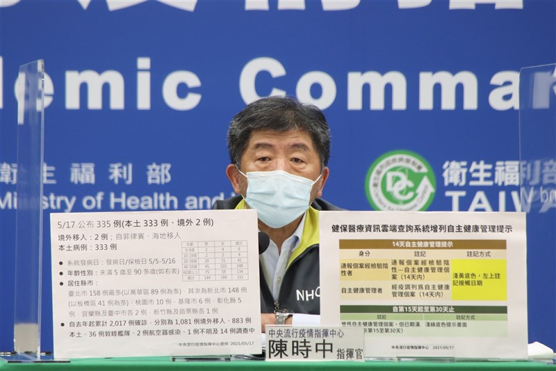 疫情指揮中心指揮官陳時中17日下午表示,為協助醫師快速辨識,14天自主健康管理提示,以明亮的淺黃為底色,除加大提示文字外,並於左上角標示接觸日期,以便閱覽及區辨。(指揮中心提供)