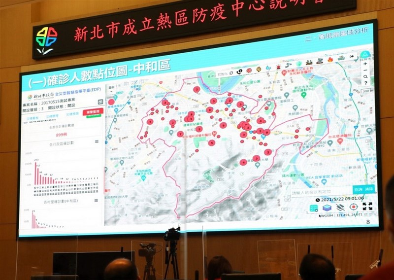 新北市政府22日上午臨時加開防疫閉門會議,決定23日於板橋區及中和區成立「熱區防疫中心」,同時將在熱區範圍設置機動篩檢站。(新北市政府新聞局提供)中央社記者黃旭昇新北傳真 110年5月22日