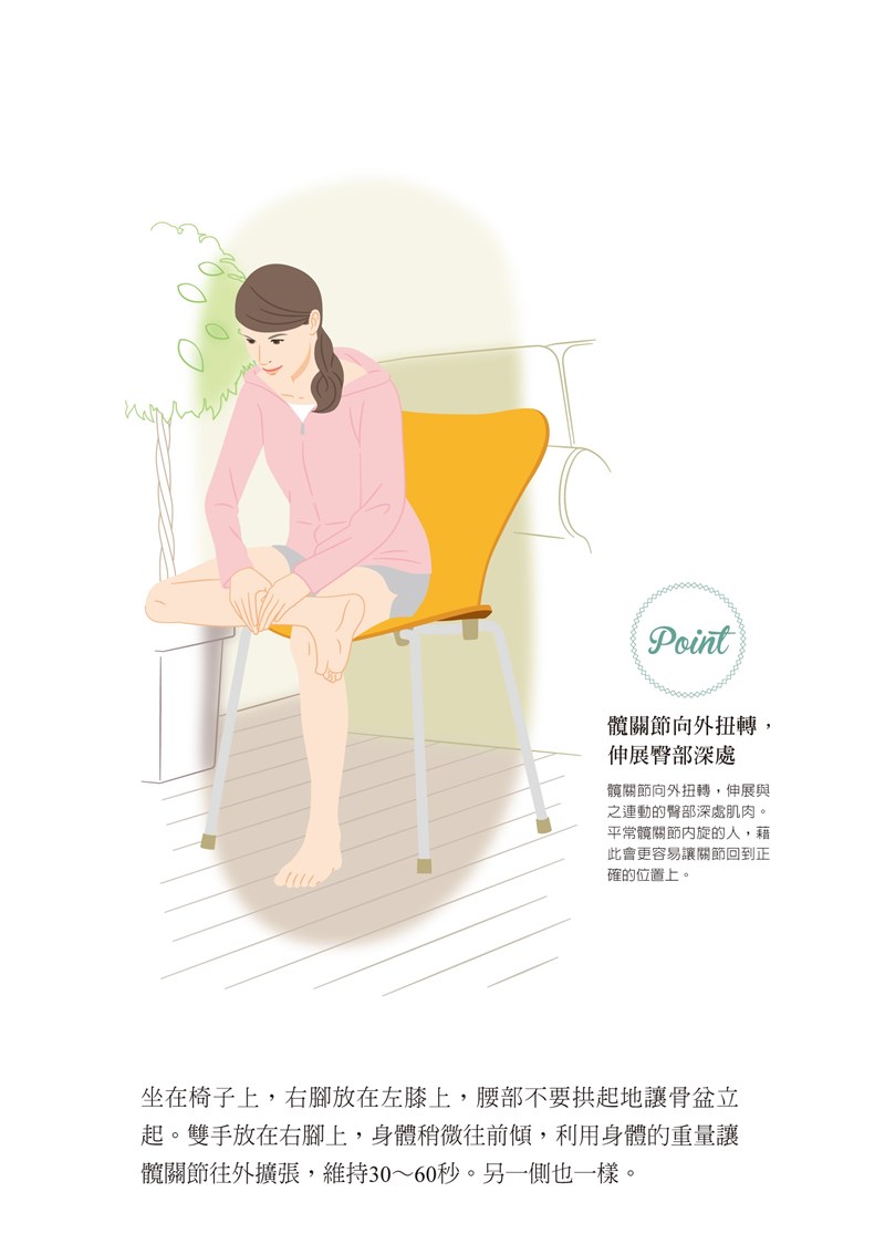 坐在椅子上,就可以伸展臀部深處的肌肉。(如何出版提供)