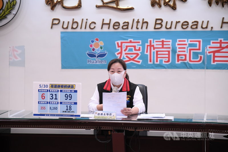 花蓮縣30日新增6例武漢肺炎確診個案,全縣累積31人染疫,縣長徐榛蔚下午在疫情記者會表示,若雙北疫情持續擴大,將疫情警戒提升到4級,花東合作,封鎖台8 、台9線,成本最低。(花蓮縣政府提供)中央社記者李先鳳傳真 110年5月30日