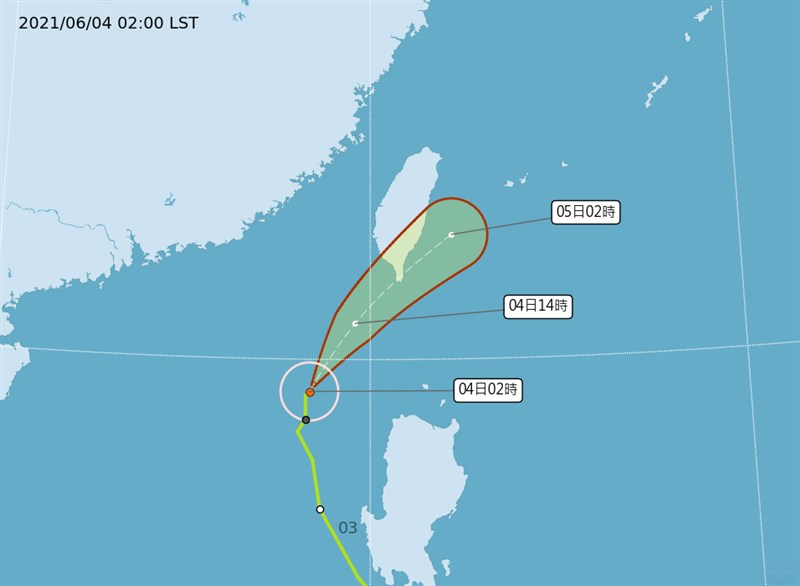 受颱風外圍環流影響，4日台灣海峽南部、東半部海面及巴士海峽風浪將逐漸增大。（圖取自中央氣象局網頁cwb.gov.tw）