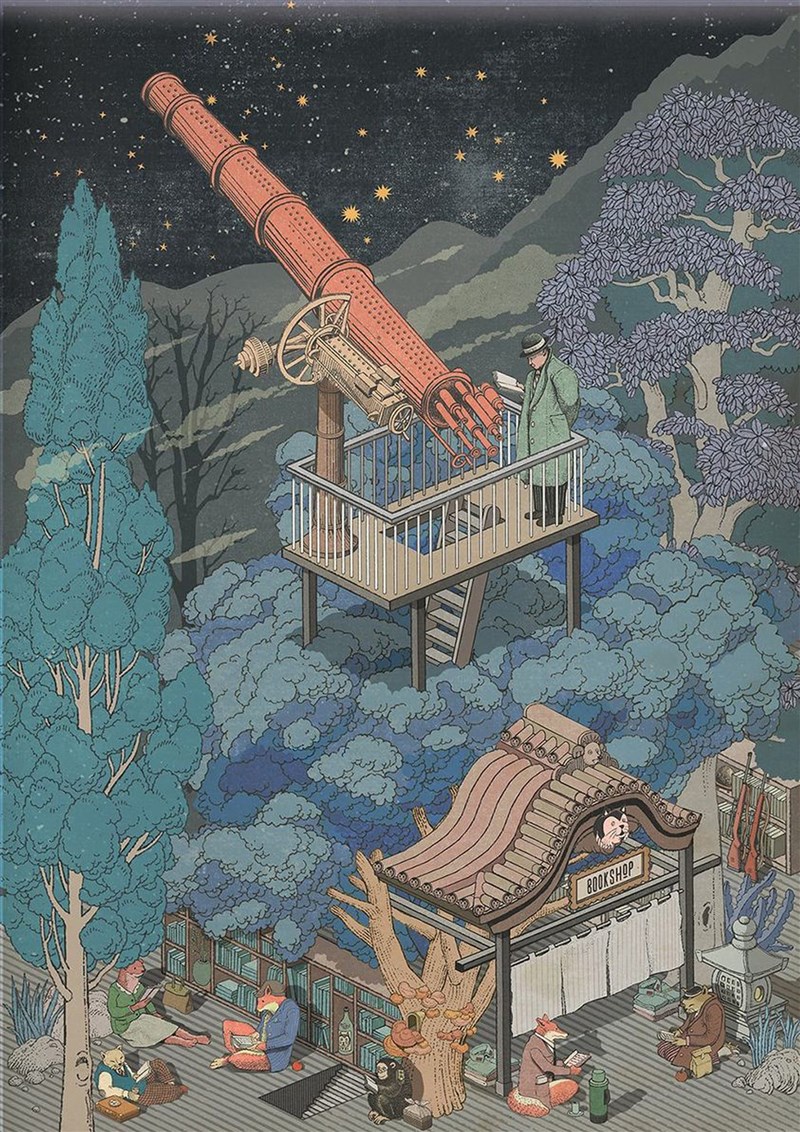 藝術家鄒駿昇以系列插畫作品「看不見的書店」獲得美國插畫大獎及3x3國際當代插畫大獎肯定。(鄒駿昇提供)中央社記者邱祖胤傳真 110年6月7日