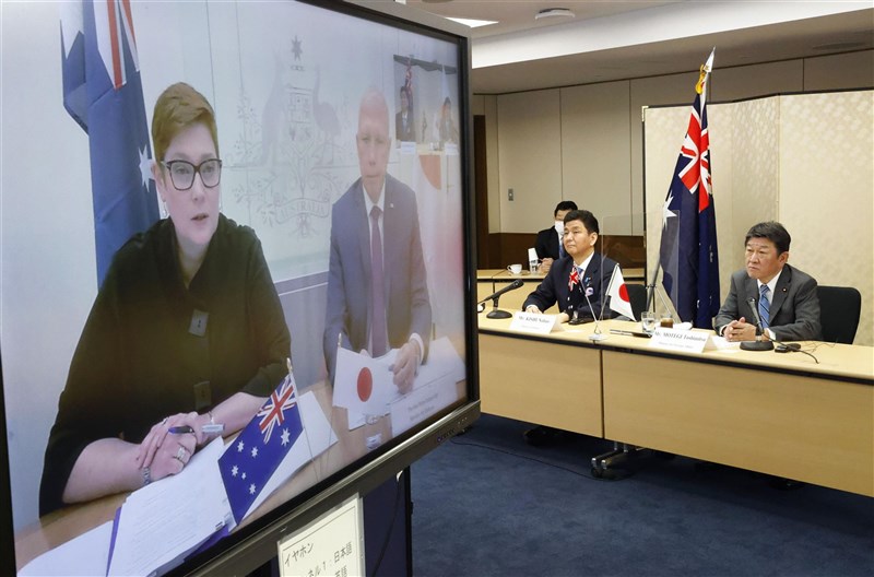 日本與澳洲政府9日以視訊方式舉行外交及防衛部長級的「2加2會談」。(共同社)