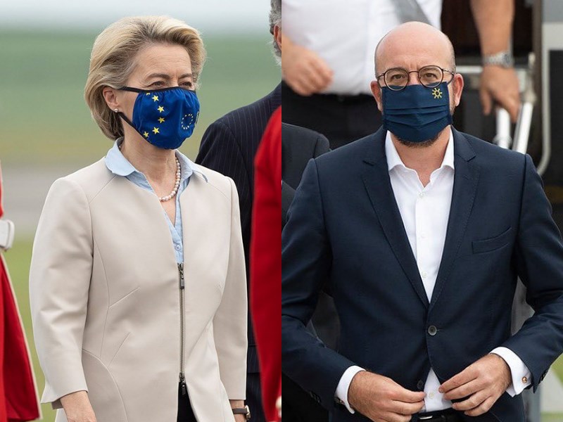 G7領袖峰會11日登場,繼美國及英國支持徹查2019冠狀病毒疾病來源後,歐盟也表態支持。歐洲理事會主席米歇爾(右)及歐洲聯盟主席范德賴恩(左)將出席峰會。(圖取自instagram.com/g7)