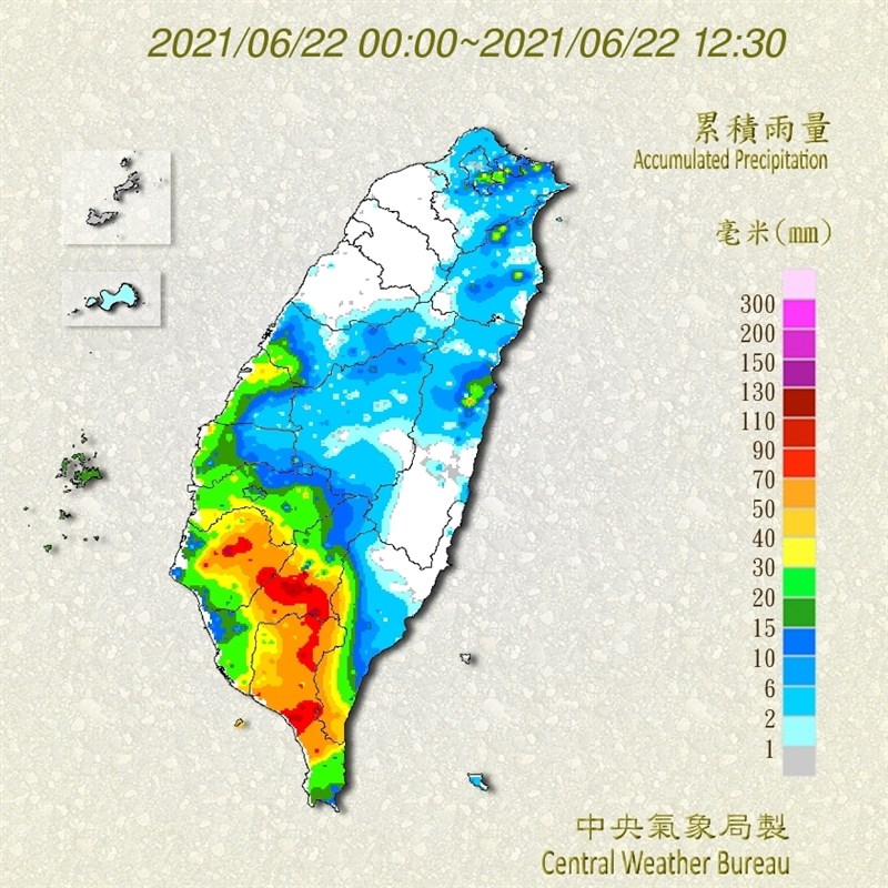 滯留鋒面及西南風影響,降雨範圍逐漸擴大。(圖取自中央氣象局網頁cwb.gov.tw)