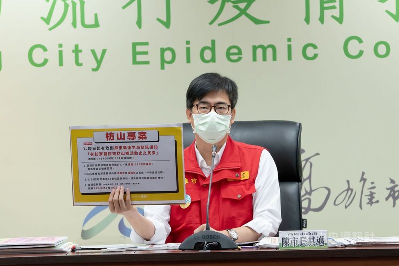為因應最早在印度發現的Delta變種病毒侵台,高雄市政府28日召開武漢肺炎(2019冠狀病毒疾病,COVID-19 )疫情應變會議,會後由市長陳其邁主持記者會,說明高雄市「枋山專案」執行情形。(高市新聞局提供)中央社記者侯文婷傳真 110年6月28日