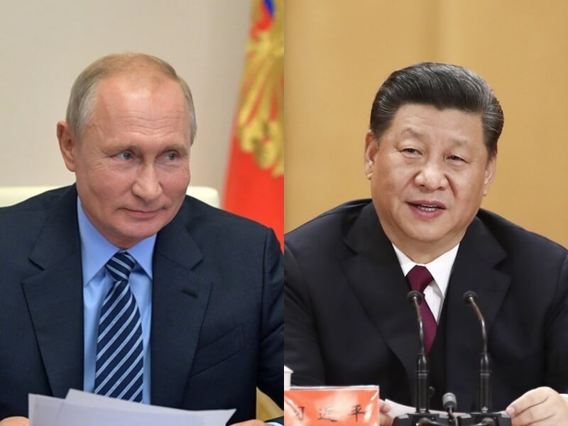 中國國家主席習近平（右）20日將訪問俄羅斯。左為俄羅斯總統蒲亭。（左圖取自twitter.com/KremlinRussia_E，右圖為中新社）
