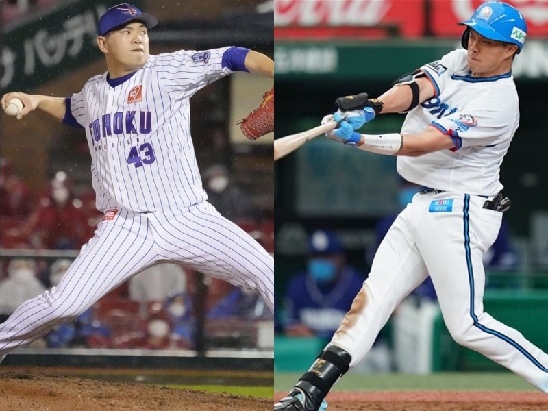 日本職棒明星賽將於16、17日登場,樂天金鷲隊投手宋家豪(左)、埼玉西武獅隊野手吳念庭(右)首度入選,這也是繼2014年野手陽岱鋼後,睽違7年再有台將入選。(左圖為共同社,右圖取自twitter.com/lions_official)