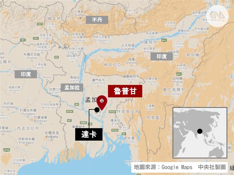 魯普甘為孟加拉首都達卡近郊的工業城鎮。(中央社製圖)