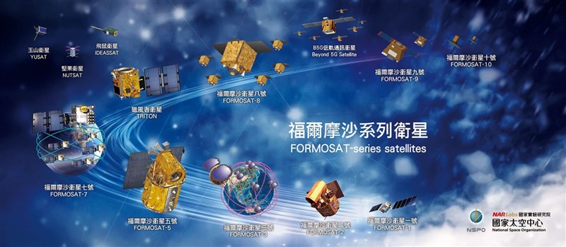 太空中心發展福爾摩沙系列衛星,其中福衛八號發射計畫仍在規劃中;至於產學合作的堅果衛星、獵風者號(左上角)預計在今、明年升空。(國家太空中心提供)中央社記者蘇思云傳真 110年7月17日