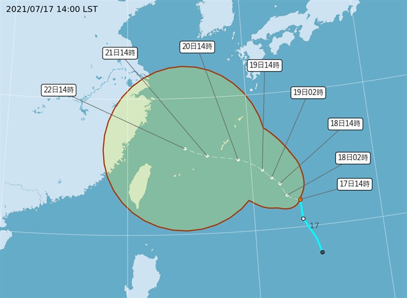 中央氣象局表示,第6號颱風烟花最快17日晚間到18日清晨形成,預計20日到22日會影響台灣天氣。(圖取自中央氣象局網頁cwb.gov.tw)