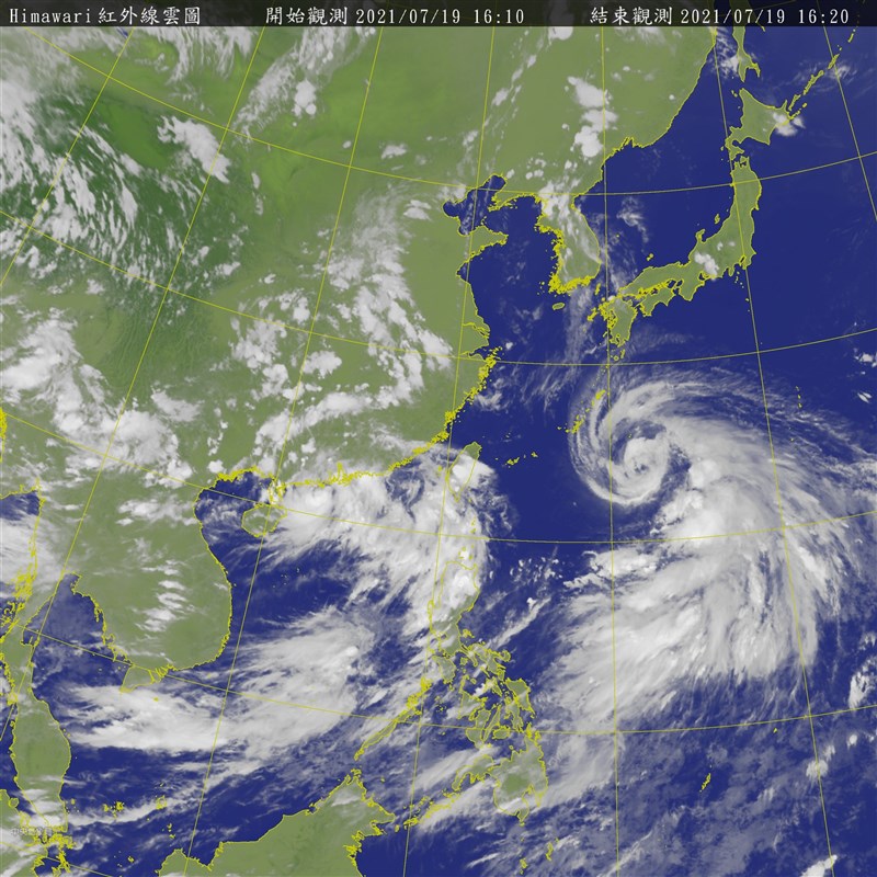 圖為19日下午4時衛星雲圖。(圖取自中央氣象局網頁cwb.gov.tw)
