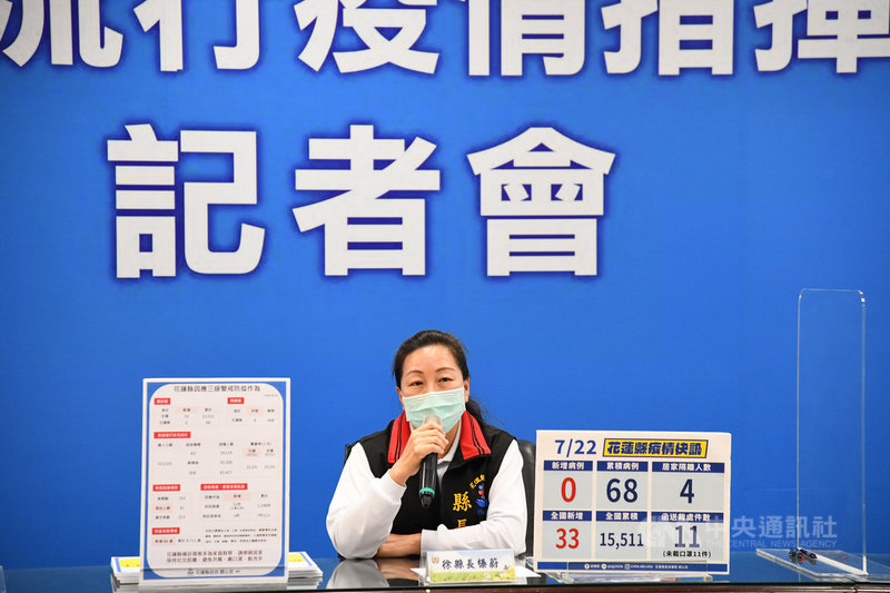 花蓮縣長徐榛蔚22日在記者會中表示,希望中央早日核准地方政府比照民間企業購贈疫苗方式併案辦理,早日購得國家不足的疫苗,以提高疫苗覆蓋率,讓生活儘速回到正軌。(花蓮縣政府提供)中央社記者張祈傳真 110年7月22日
