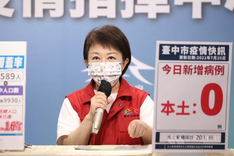 台中市政府召開台中市流行疫情指揮中心線上記者會,市長盧秀燕宣布,台中市25日COVID-19(2019冠狀病毒疾病)本土、境外都是零確診。(市府提供)中央社記者趙麗妍傳真 110年7月25日