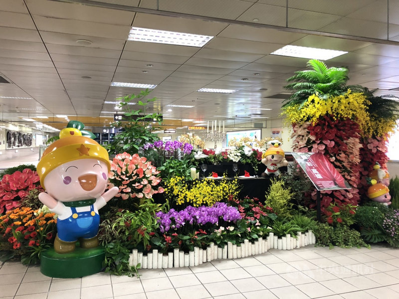 高雄市政府農業局辦理公共場域花卉展示布置,本週起陸續在高捷小港站(圖)等6個車站有火鶴展示,每站展期10天,希望以美麗在地花卉點綴,讓民眾一掃疫情陰霾。(高市農業局提供)中央社記者洪學廣傳真 110年7月26日