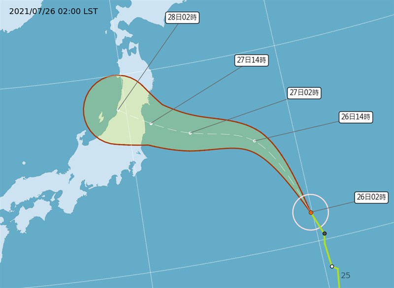 氣象專家吳德榮說,颱風尼伯特續往日本本州移動,但強度不強,估對東京奧運僅帶來些微天氣變化。(圖取自氣象局網頁cwb.gov.tw)