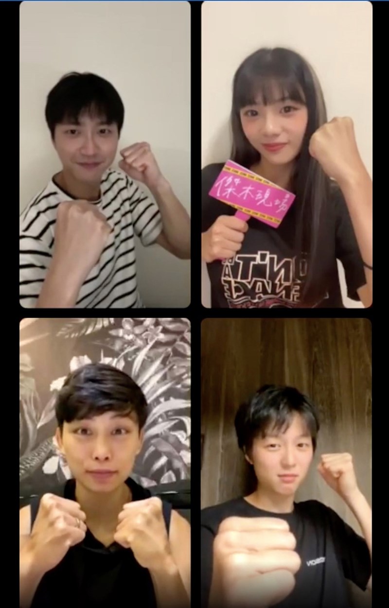 桌球好手江宏傑(左上)與演員林葦妮(右上)的直播節目「2200傑木現場」,邀請「跆拳女戰神」蘇麗文(左下)和羽球女將白馭珀(右下)分享昔日比賽經驗。(華研國際提供)中央社記者王心妤傳真 110年7月28日