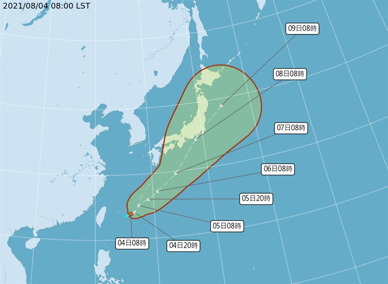 台灣東北方海面的熱帶性低氣壓預估5日有機會增強為輕度颱風銀河。（圖取自中央氣象局網頁cwb.gov.tw）