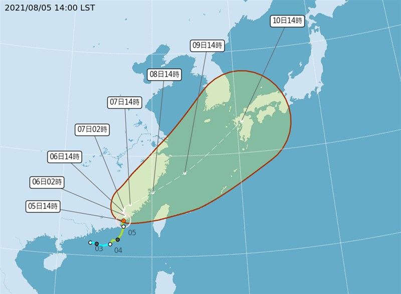 氣象局5日下午5時30分解除颱風盧碧海上警報,盧碧將慢慢由廣東進到福建,7、8日再進入台灣北部海面。(圖取自中央氣象局網頁.cwb.gov.tw)