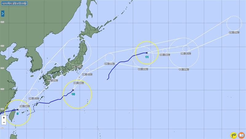 太平洋上目前兩個颱風預料都將侵襲日本,今年第10號颱風銀河可能在8日上午接近關東地方,並帶來大雨。(圖取自日本氣象廳網頁www.jma.go.jp)