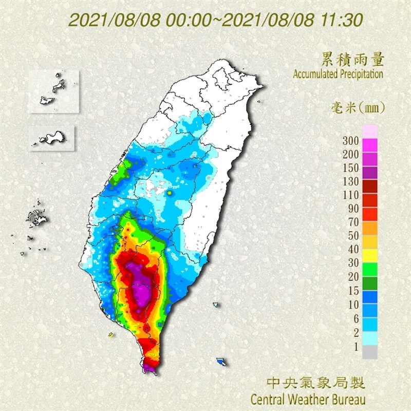 恆春半島7日雨勢不大，8日早上卻在3個小時內下近150毫米雨量。（圖取自氣象局網頁cwb.gov.tw）