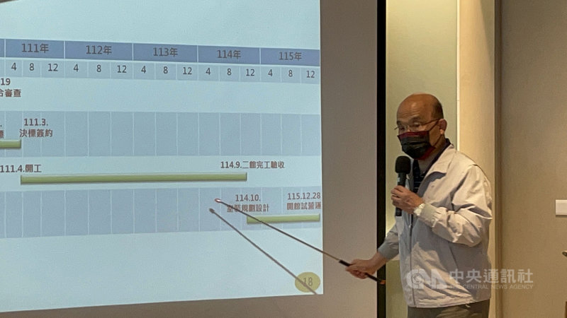行政院長蘇貞昌17日到國立故宮博物院南部院區,了解五分車延駛案帶動周邊觀光景點串連效益,期許故宮深化在地連結,加速南院二館興建,建設台灣雙故宮。中央社記者姜宜菁攝 110年8月17日