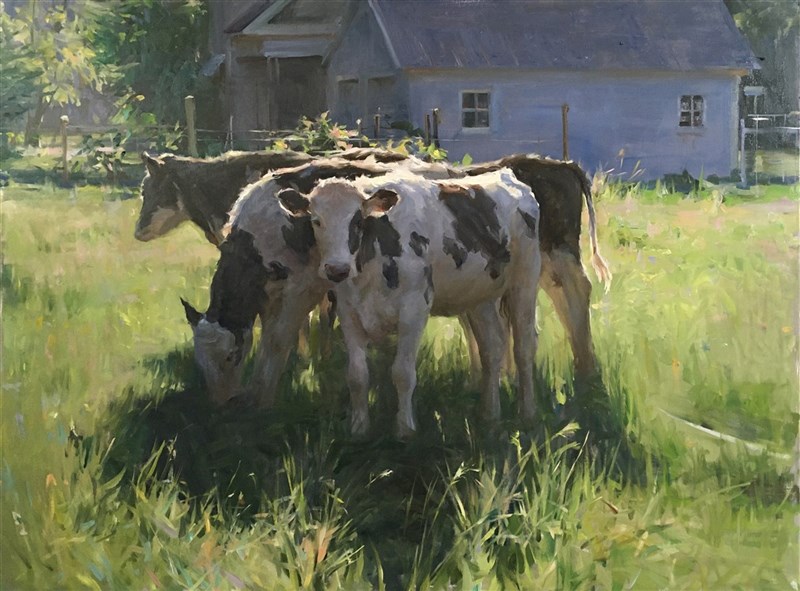 「陽光普照的牧場」(Sunlit Pastures)獲美國藝術復興中心國際沙龍賽動物類首獎,該畫作出自台裔大學生畫家馬康喆之手。(馬康喆提供)中央社記者周世惠舊金山傳真 110年9月4日