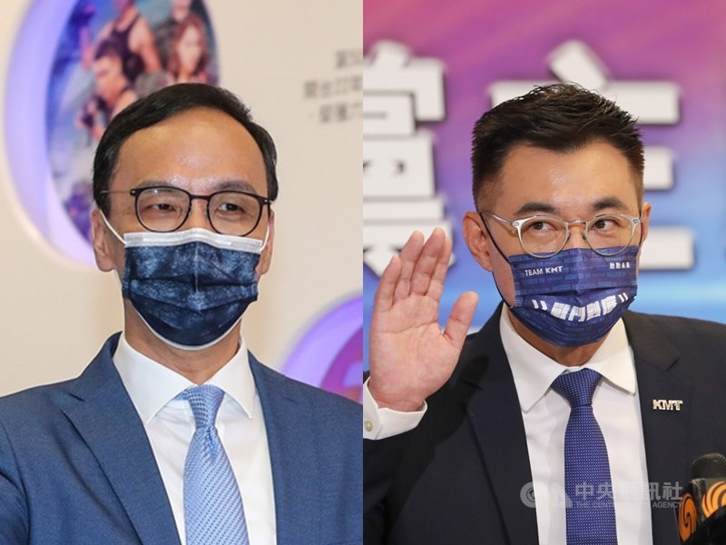國民黨4日舉辦主席選舉電視政見發表會,在兩岸議題方面,朱立倫(左)說,兩岸應立刻恢復交流管道平台,江啟臣(右)認為,兩岸現階段需要行動破冰。中央社記者裴禛攝 110年9月4日