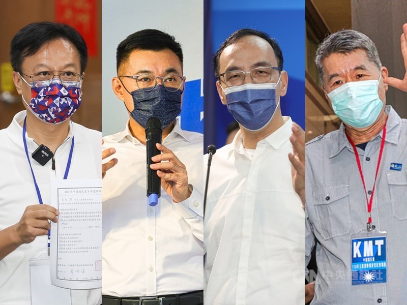 國民黨主席改選4日下午舉行首場電視政見會,卓伯源(左起)、江啟臣、朱立倫、張亞中4選將同場舌戰。(中央社檔案照片)