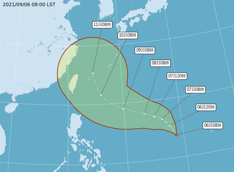 菲律賓東方海面的熱帶性低氣壓6日上午8時生成,10、11日有機會靠近台灣東方海面,宜花地區及北海岸有短暫雨。(圖取自中央氣象局網頁cwb.gov.tw)