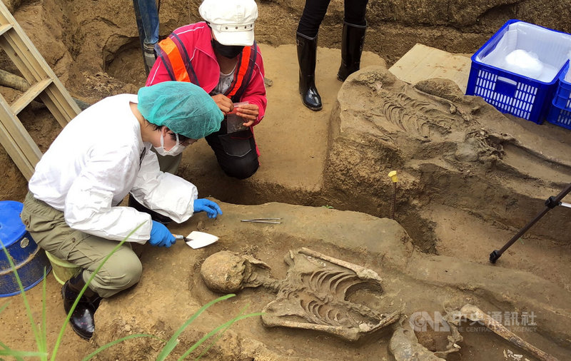 嘉義市鐵路高架化進度已3成多,今年挖到2具初判是2500年前先人,遺骸7日出土,點交給南科考古館暫存維護。中央社記者黃國芳攝 110年9月7日