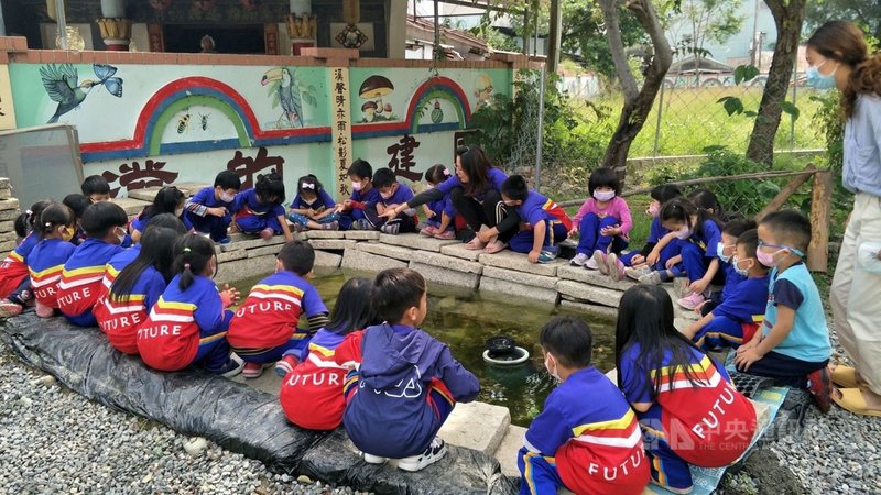 屏東縣立建國實驗小學2年前開闢生態池,供學生進行生態觀察,因青蛙群棲息,蛙鳴聲太大影響鄰居,校方決定把生態池填平,將生態池搬家,新池10日開挖。(屏東建國實小提供)中央社記者郭芷瑄傳真 110年9月10日
