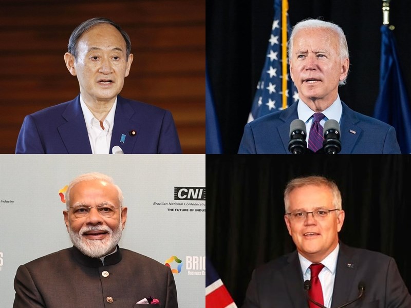 美國總統拜登(右上)將於24日在華府主持四方安全對話會談,與日本首相菅義偉(左上)、印度總理莫迪(左下)和澳洲總理莫里森(右下)開會。(圖左上至右下分別取自共同社、facebook.com/joebiden、facebook.com/narendramodi、facebook.com/scottmorrison4cook)