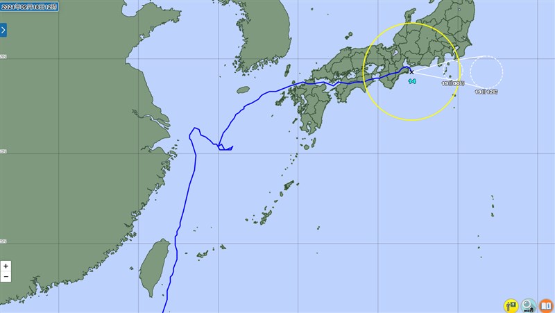 颱風璨樹在東海停留數日後轉向侵襲日本,罕見地橫貫九州地方、四國地方及本州島等地。(圖取自日本氣象廳網頁www.jma.go.jp)
