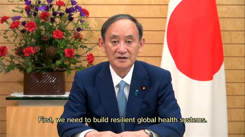 日本首相菅義偉25日在第76屆聯合國大會總辯論發表預錄演說。(圖取自聯合國YouTube頻道網頁youtube.com)