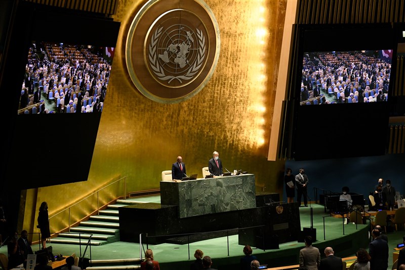 烏克蘭計畫在26日呼籲取消俄羅斯聯合國安全理事會常任理事國席次。圖為第76屆聯合國大會開幕式。（圖取自facebook.com/unitednations）