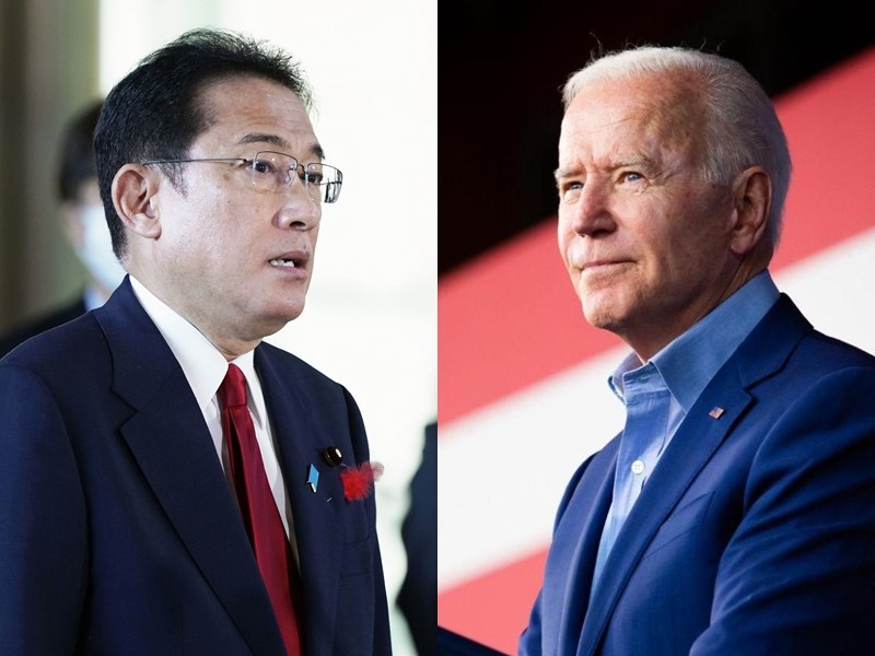 美國總統拜登（右）與日本首相岸田文雄（左）預定23日舉行高峰會談。（左圖取自共同社，右圖取自facebook.com/joebiden）