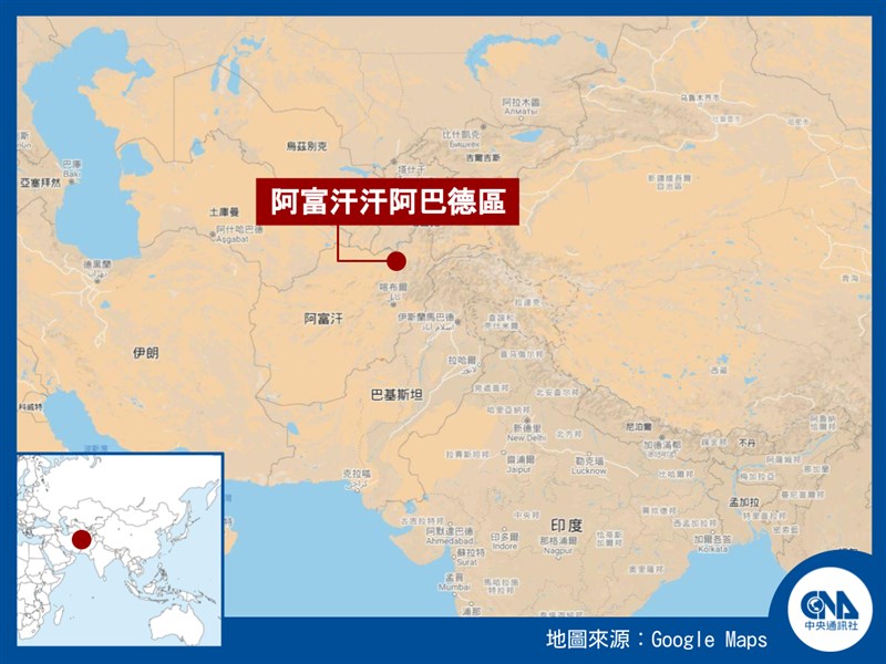 阿富汗北部昆都茲市的汗阿巴德區一座什葉派清真寺8日發生爆炸。(中央社製圖)