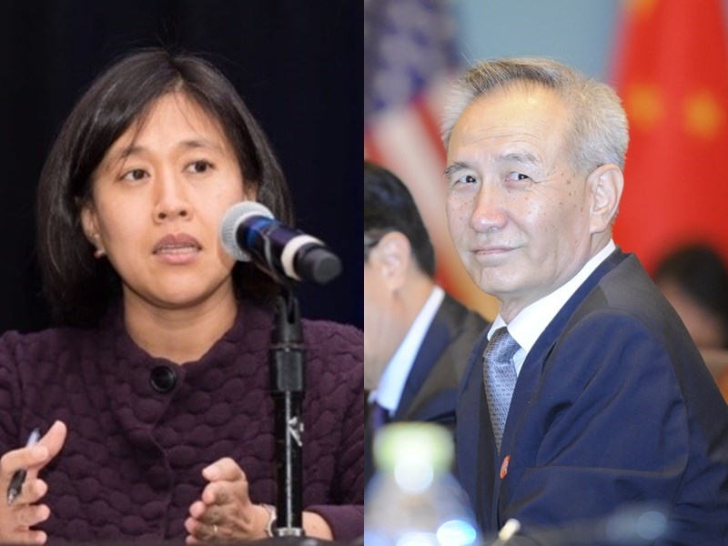 美國貿易代表戴琪(左)8日晚間與中國國務院副總理劉鶴(右)2度會談,審視美中貿易協議執行狀況。(左圖取自美中貿易全國委員會網頁uschina.org,右圖為中新社)