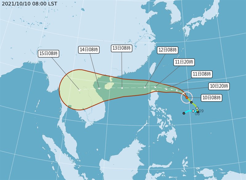 氣象局預估10日晚間8時會發布颱風圓規海上警報，11、12日圓規將離台灣最近，不排除帶來局部豪雨等級以上降雨。（圖取自中央氣象局網頁cwb.gov.tw）