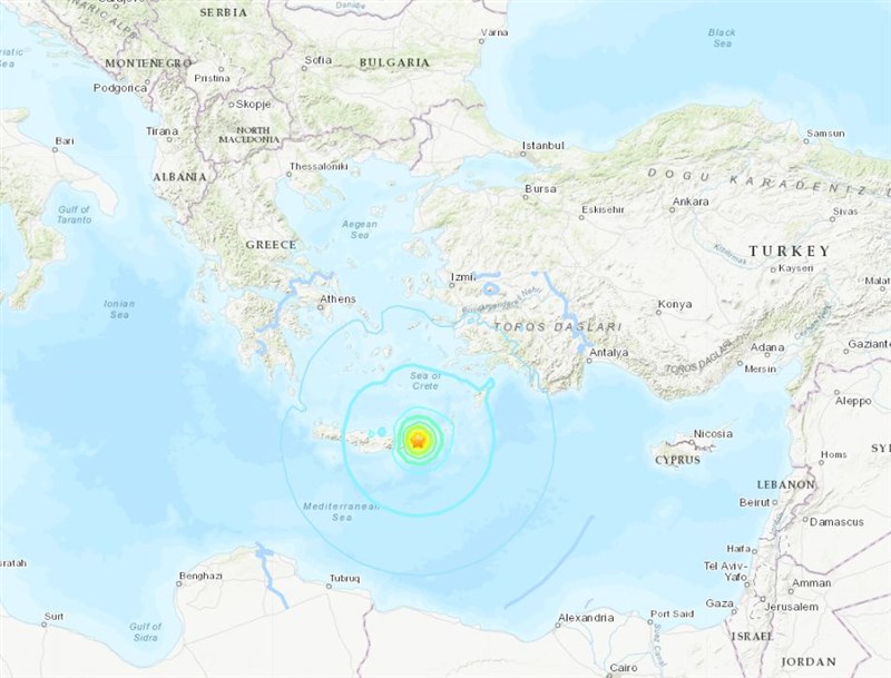 希臘的克里特島12日發生芮氏規模6.3地震。(圖取自美國地質所網頁earthquake.usgs.gov)