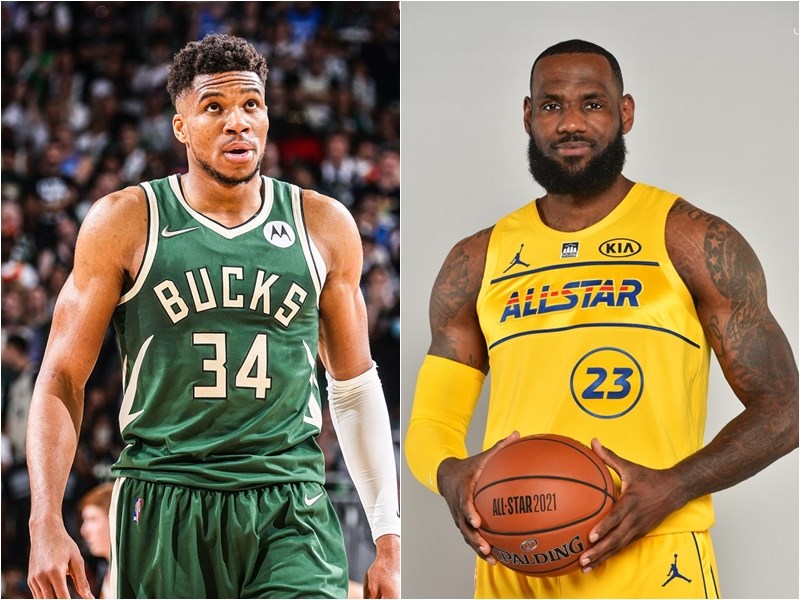 美國職籃NBA 2021-22球季19日開打,公鹿球星安特托昆博(左)將在新球季尋求另一座冠軍,湖人巨星詹姆斯(右)則在新陣容輔佐下展開新頁。(左至右圖取自twitter.com/Bucks、facebook.com/losangeleslakers)