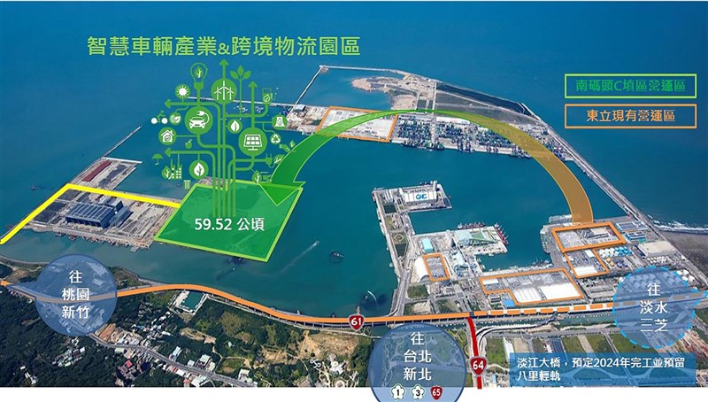 台灣港務公司21日與東立物流簽約,打造近60公頃「台北港智慧車輛產業園區」,為亞洲第一個5G智慧車輛(自駕車)、電動車加值運轉整合應用場域。圖為示意圖。(台灣港務公司提供)中央社記者汪淑芬傳真 110年10月21日