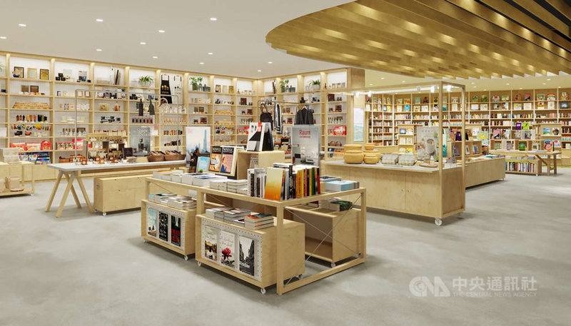 新竹市政府22日指出,市府成功招商,擁有「全球最美書店」美稱的蔦屋書店2022年將進駐竹市大魯閣湳雅廣場,為全球首間採挑空設計的蔦屋書店,將打造階梯座位與環景書牆,並利用幾何與明亮光線交織,打造藝文氣息。圖為空間示意圖。(新竹市政府提供)中央社記者郭宣彣傳真 110年10月22日