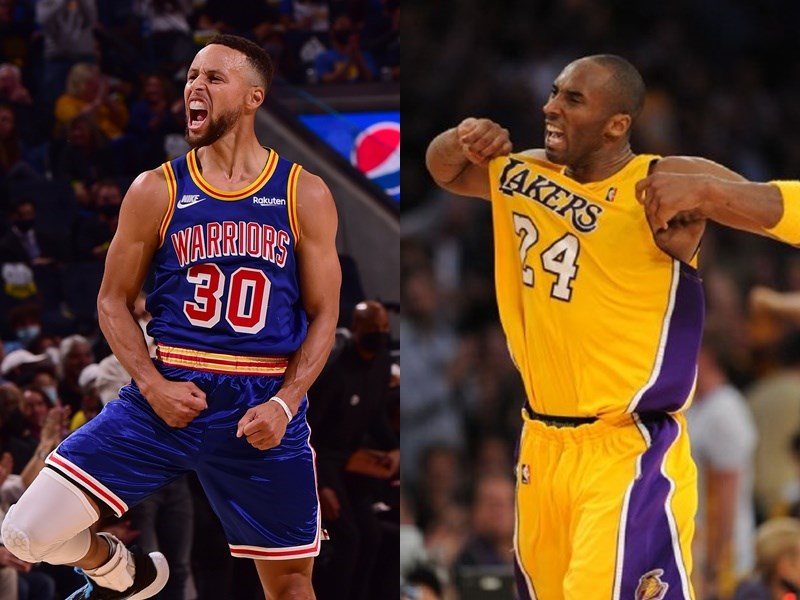 NBA為慶祝75週年原定選出75大球星,22日名單出現26個名字,包括勇士的柯瑞(左)等7名現役球員,及2020年墜機身亡的布萊恩(右)。(左圖取自twitter.com/NBA,右圖取自facebook.com/Kobe)