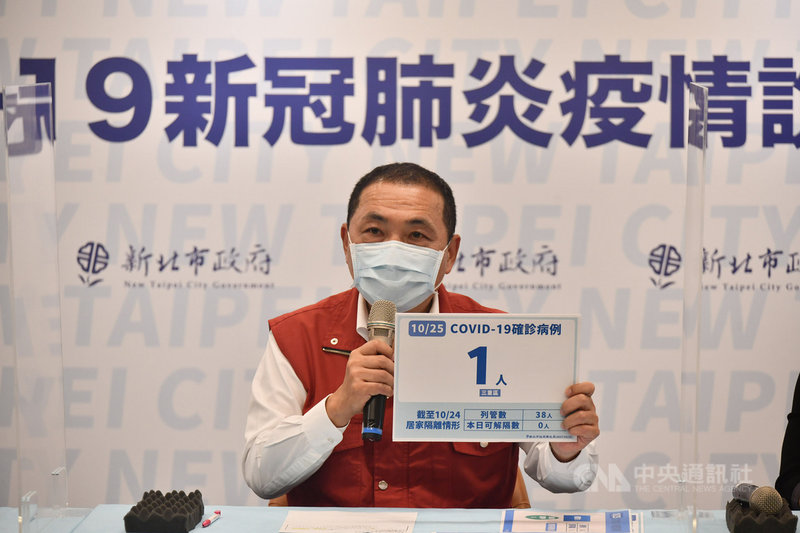 新北市長侯友宜(圖)表示,新北25日新增1例本土確診個案,CT值33,應屬舊案無傳染力,感染源待釐清。(新北市政府提供)中央社記者王鴻國傳真 110年10月25日